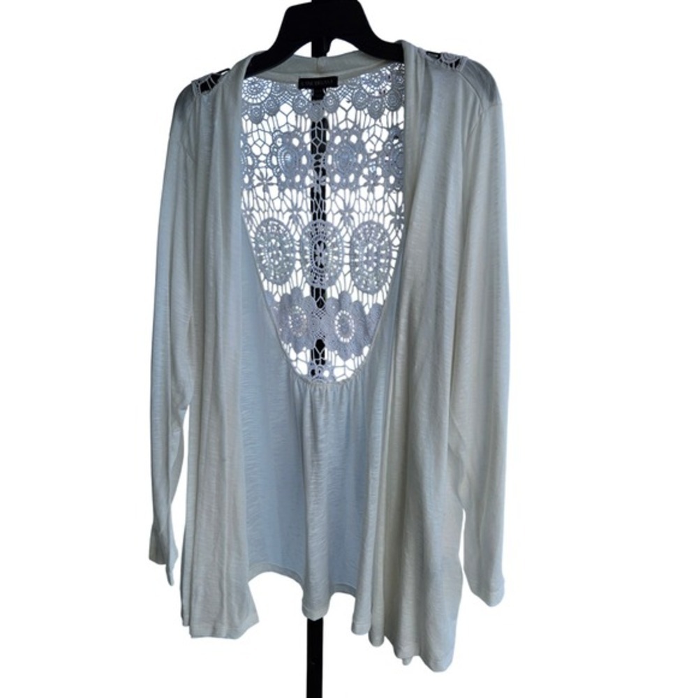Lane Bryant Ivory Crochet Lace Back Open Front Cardigan Plus Size 22/24 Boho Top